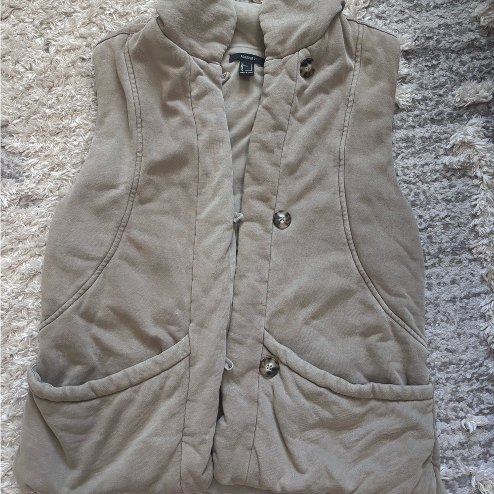 Forever 21 Tan Quilted Vest with Stand-Up Collar
